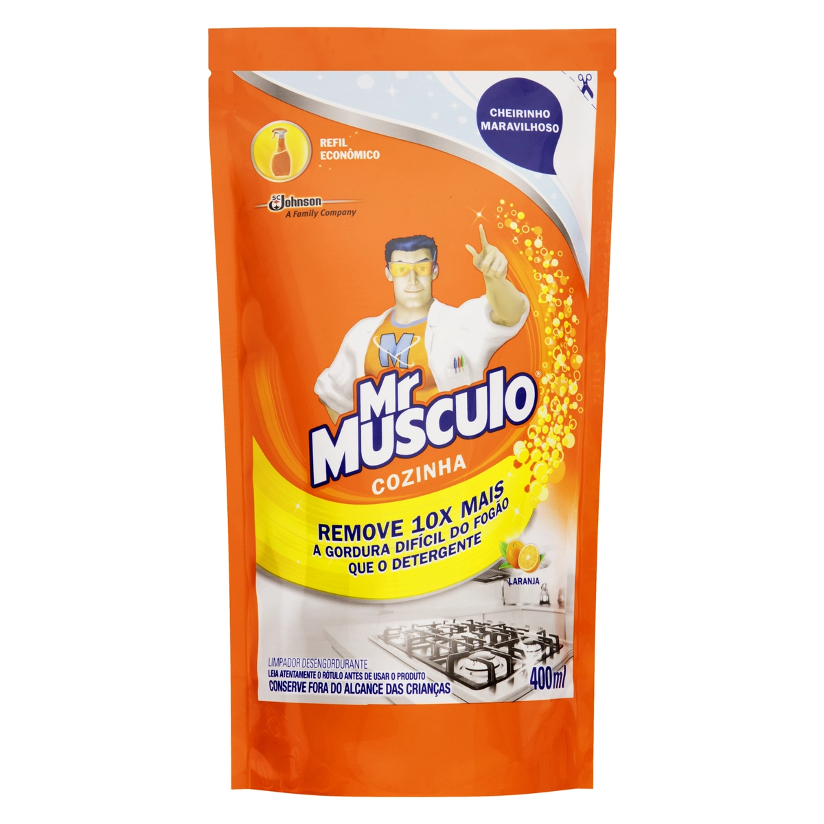 Limpador Desengordurante Cozinha Laranja Mr Músculo Sachê 400ml Refil