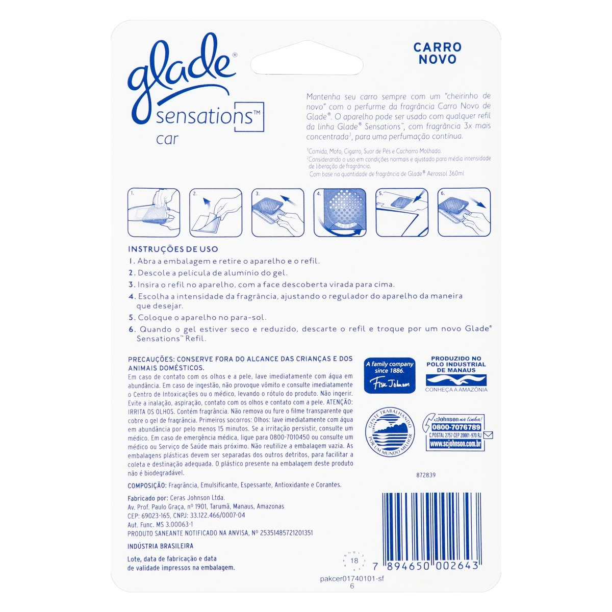 Aparelho E Odorizador Automotivo Carro Novo Glade Sensations Car Blister 8g