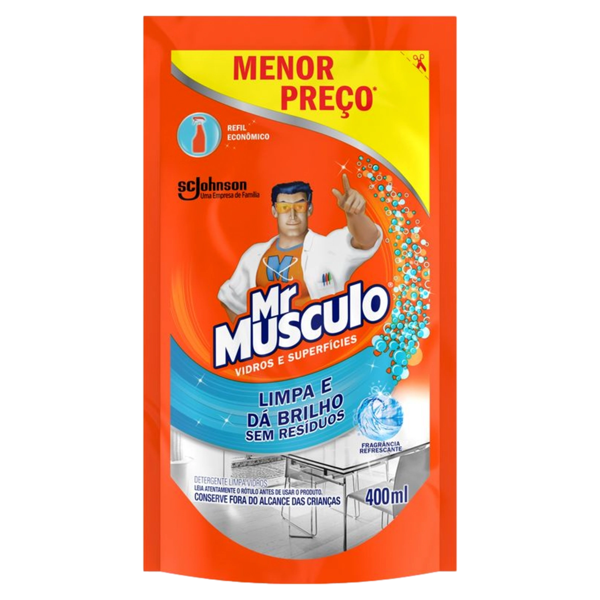 Limpa Vidros Líquido Mr Músculo Sachê 400ml Refil