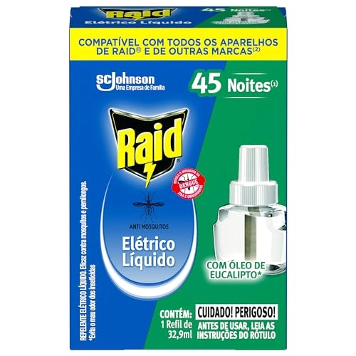 Repelente Líquido Elétrico 45 Noites Eucalipto Raid Caixa 32,9ml Refil