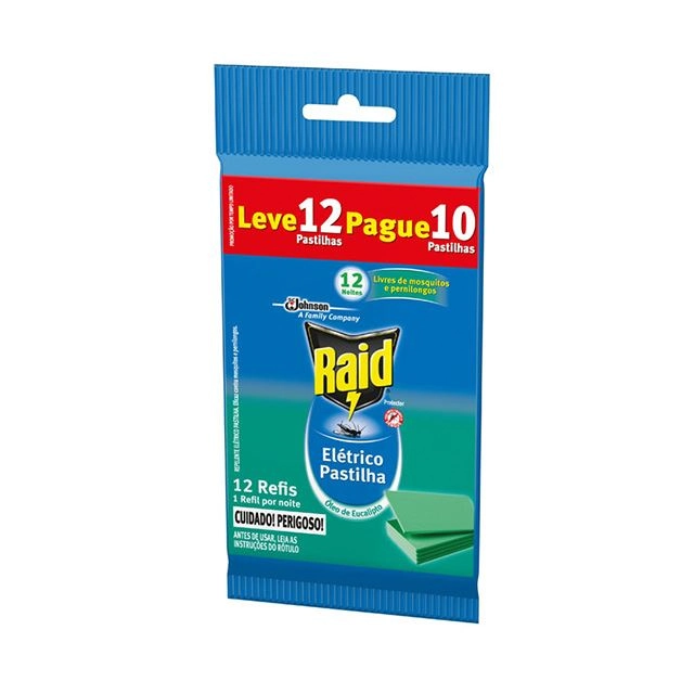 Repelente Pastilha Elétrico 12 Noites óleo De Eucalipto Raid Pacote Leve 12 Pague 10 Unidades Refil