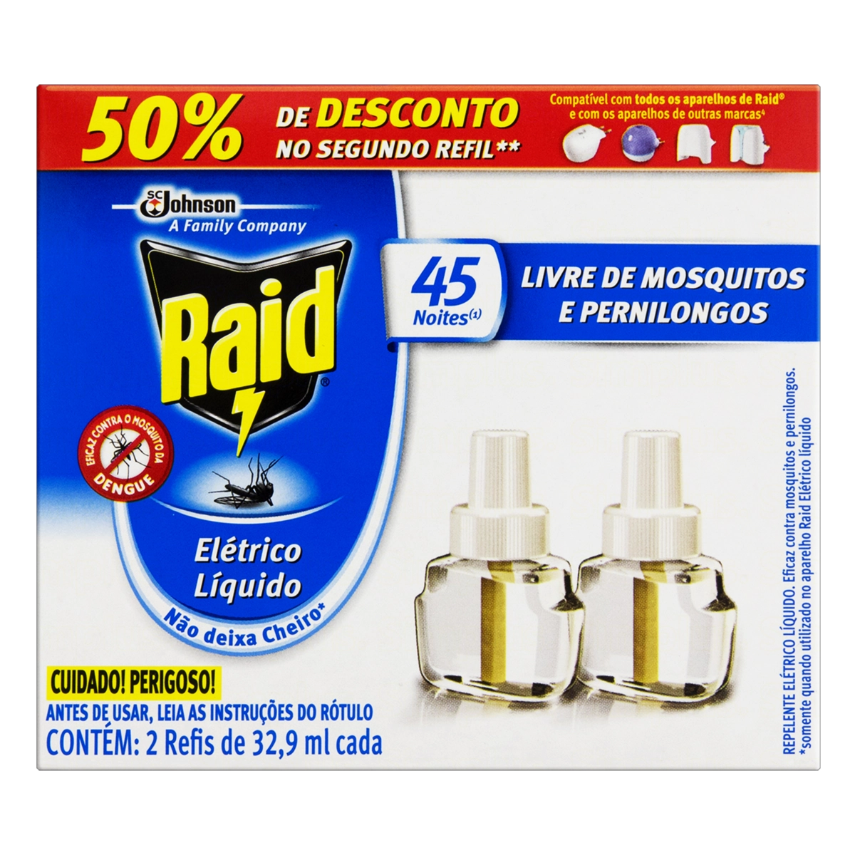 Repelente Líquido Elétrico 45 Noites Raid Caixa 2 Unidades 32,9ml Cada Grátis 50 De Desconto No Segu
