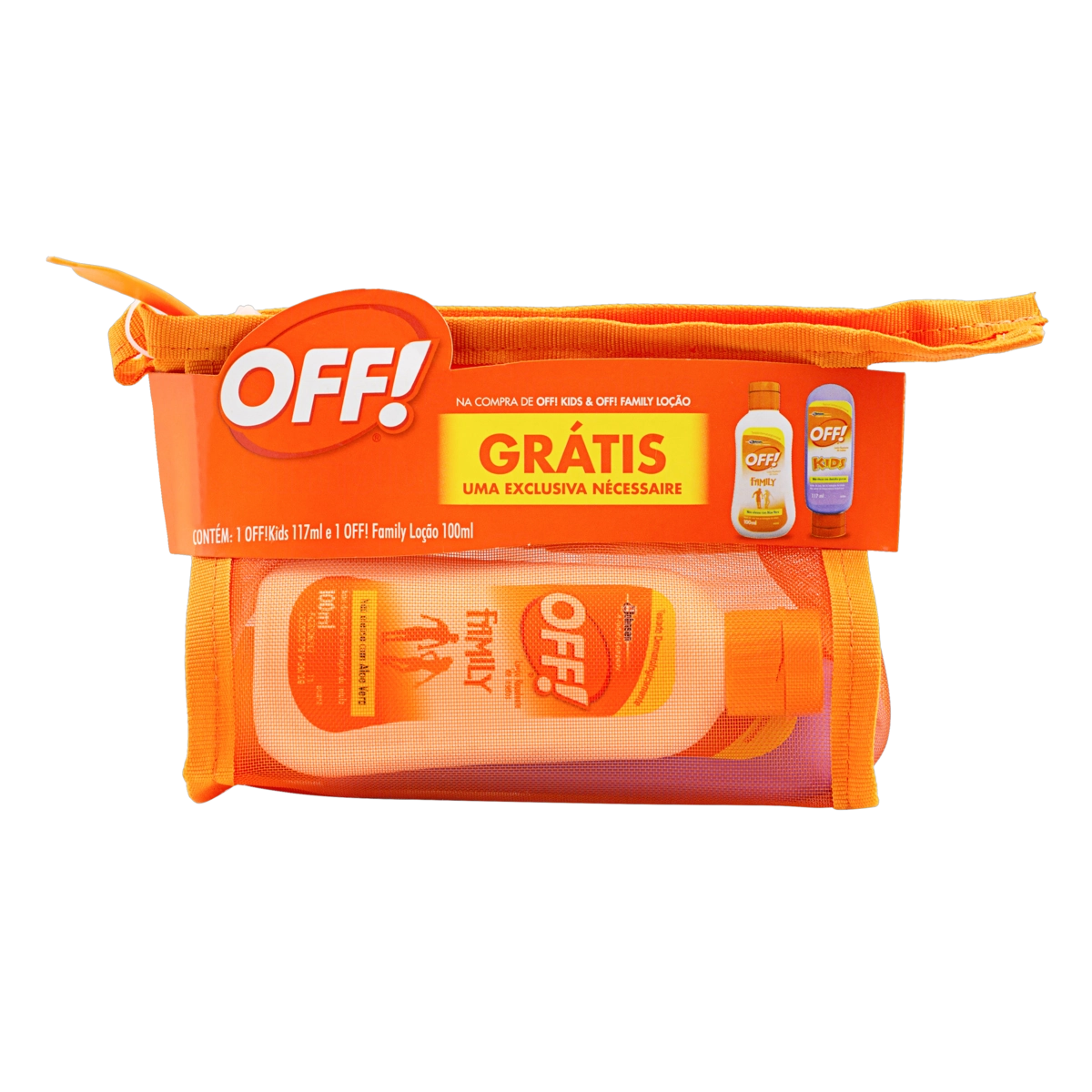 Kit Repelente Loção Off Kids 117ml Repelente Loção Off Family 100ml Grátis 1 Necessaire