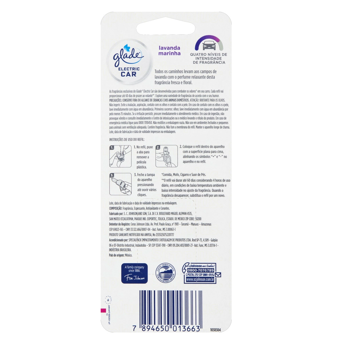 Odorizador Automotivo Lavanda Marinha Glade Electric Car Blister 3,2ml Refil