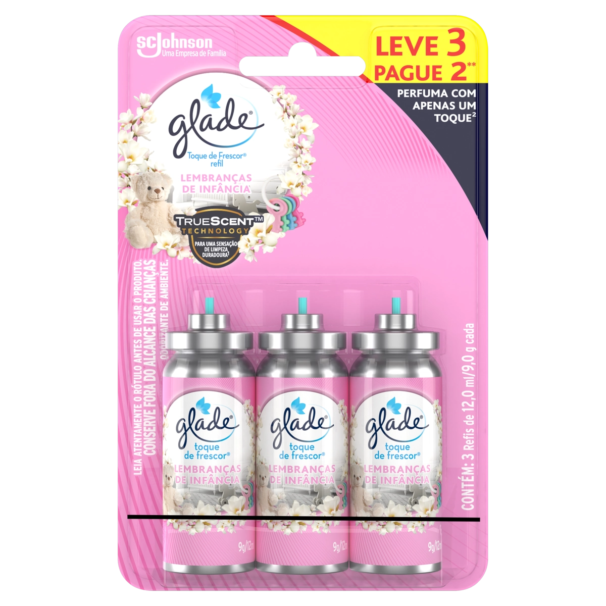 Odorizador De Ambiente Lembranças De Infância Glade Toque De Frescor Blister 12ml Cada Refil Leve 3