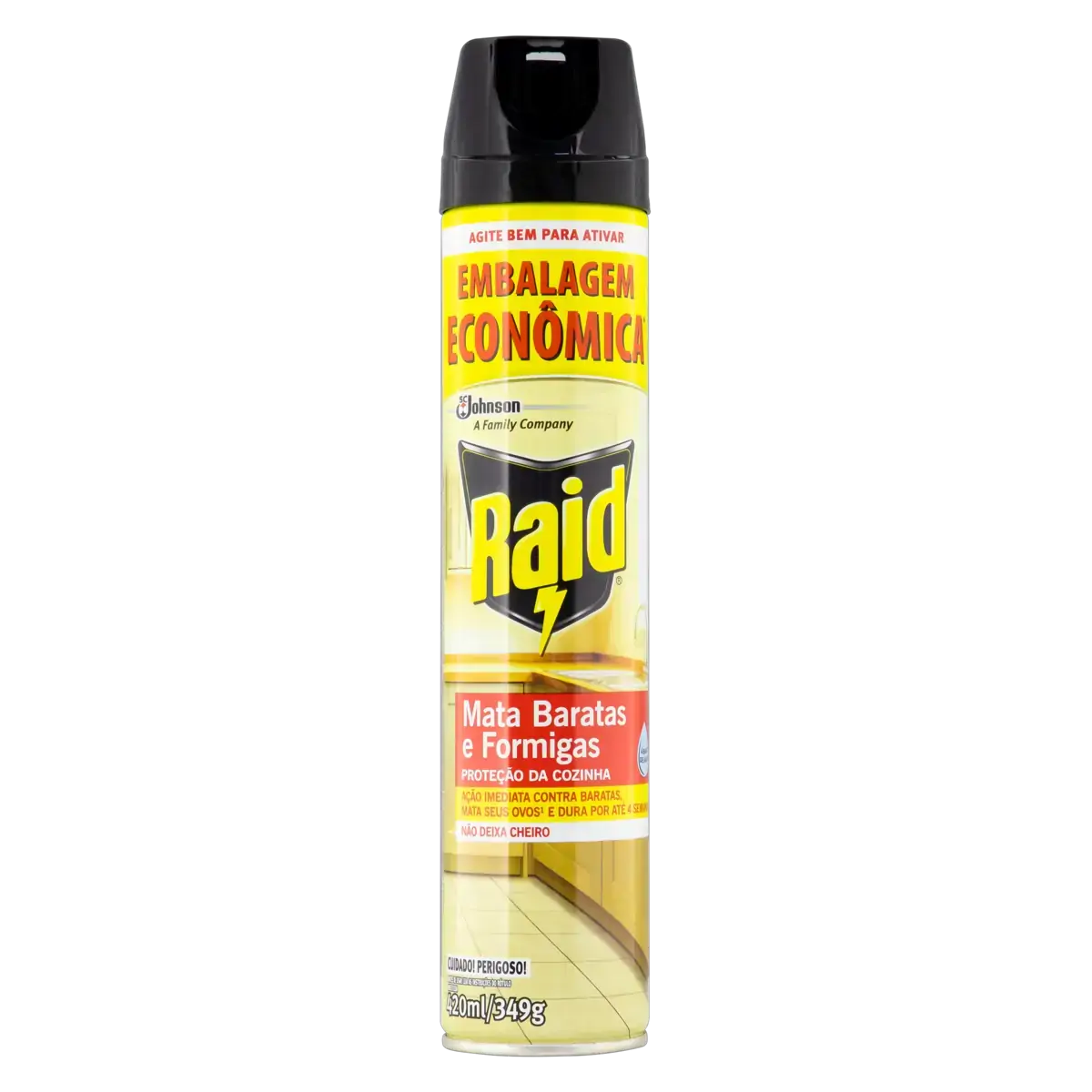 Inseticida Aerossol Mata Baratas E Formigas Base água Raid Frasco 420ml Spray Embalagem Econômica