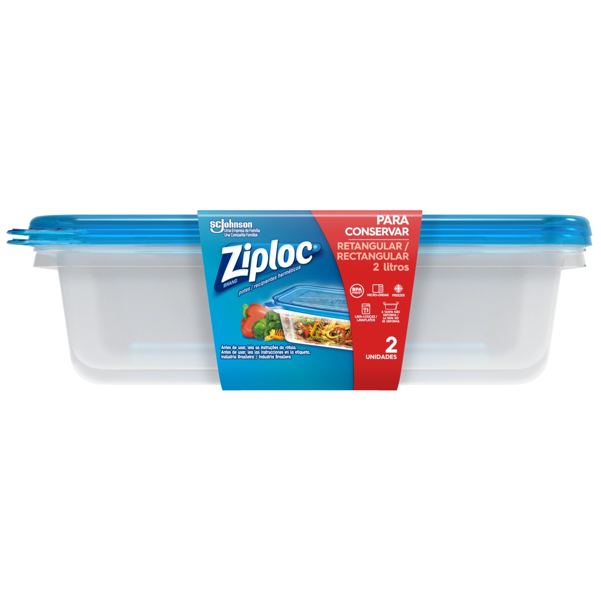 Conjunto Pote Hermético Plástico Azul Retangular 2l Ziploc 2 Unidades