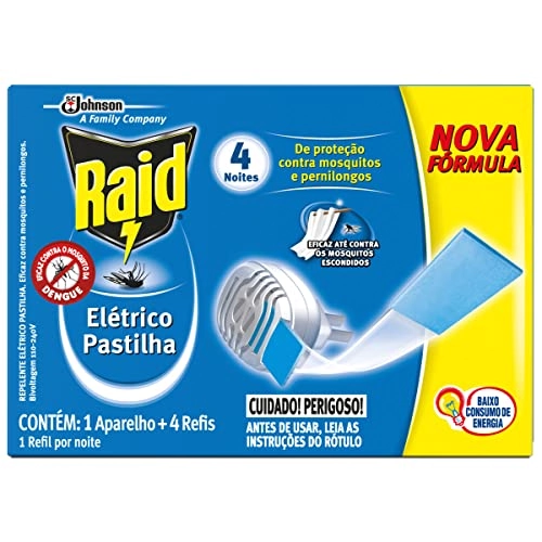 Kit 1 Aparelho 4 Repelente Pastilha Elétrico 4 Noites Raid Refil