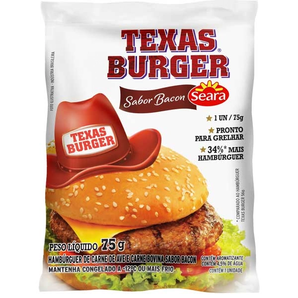 Hamburger Seara Texas Burguer Bov 75g Bacon