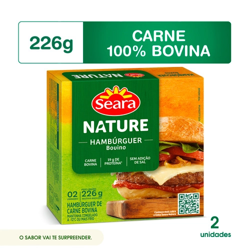 Hambúrguer Bovino Seara Nature Caixa 226g 2 Unidades