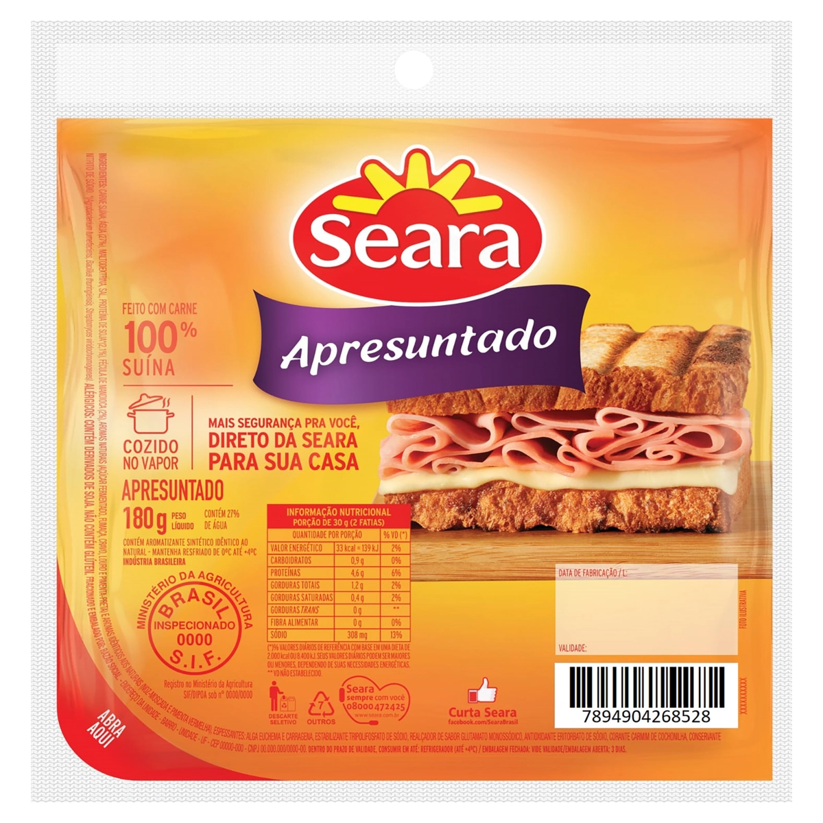 Apresuntado Fatiado Seara 180g