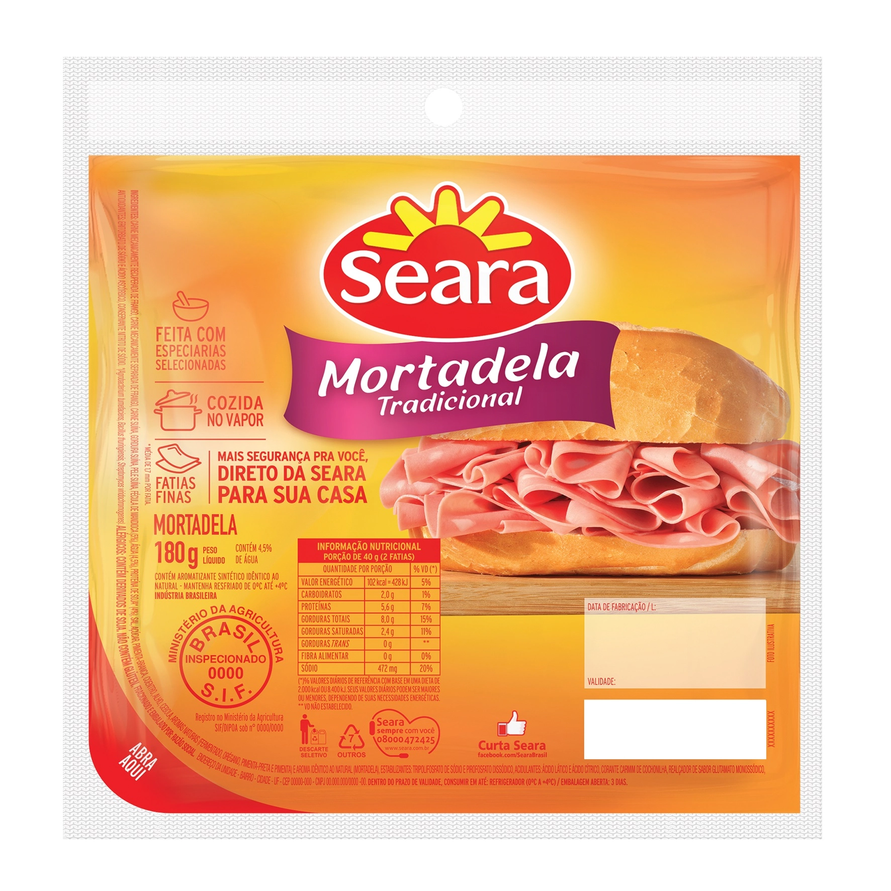 Mortadela Fatiada Seara 180g