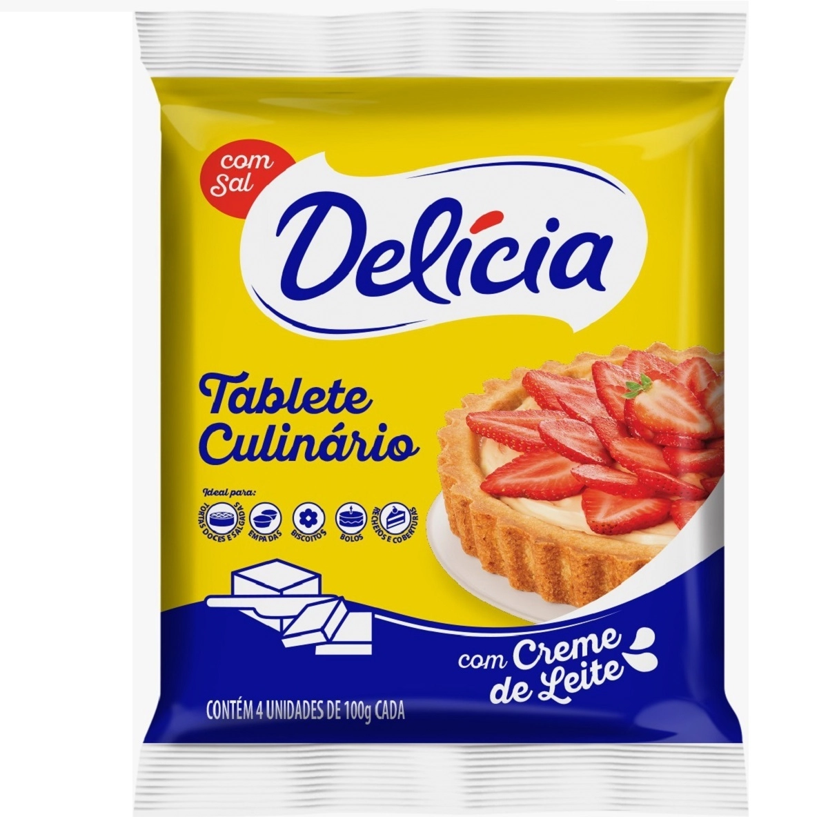 Margarina Com Sal E Creme De Leite Delícia Tablete Culinário Pacote 4 Unidades De 100g Cada
