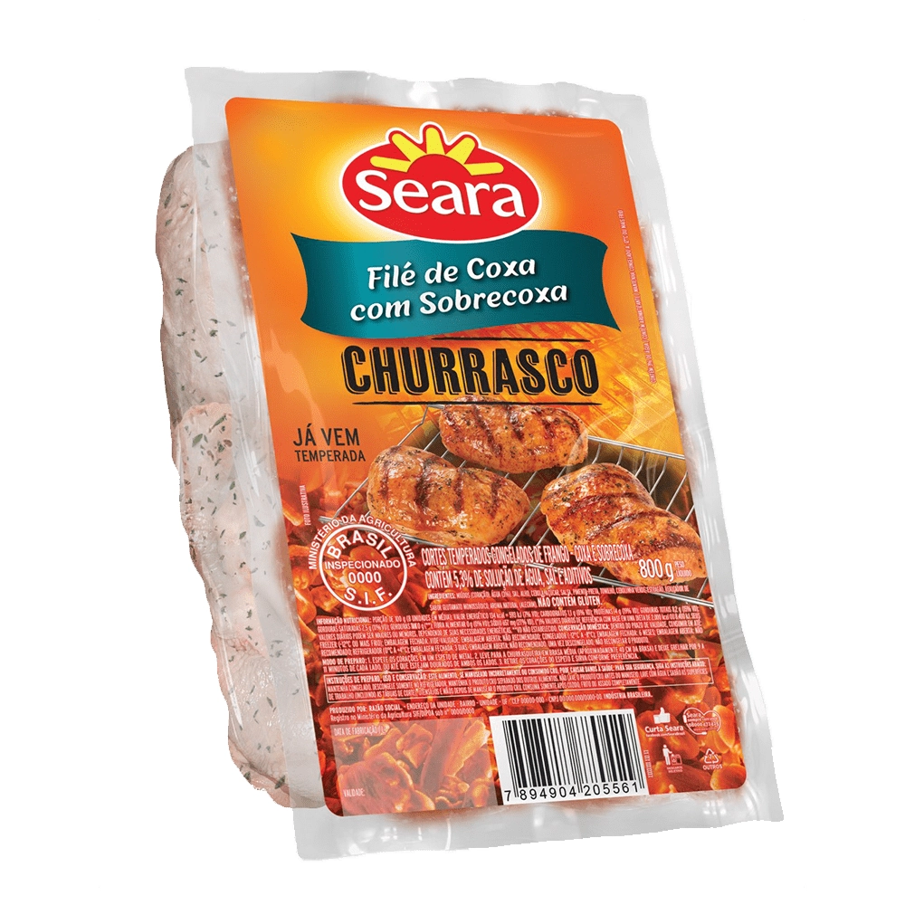 Filé De Coxa E Sobrecoxa De Frango Congelado Temperado Seara Churrasco 800g