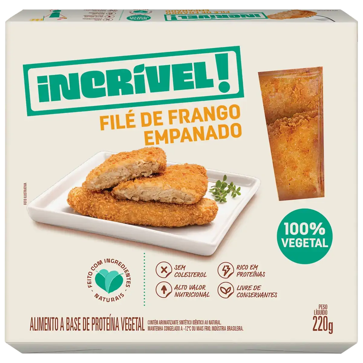 Empanado De Frango Vegetal Congelado Em Filé Incrível Caixa 220g