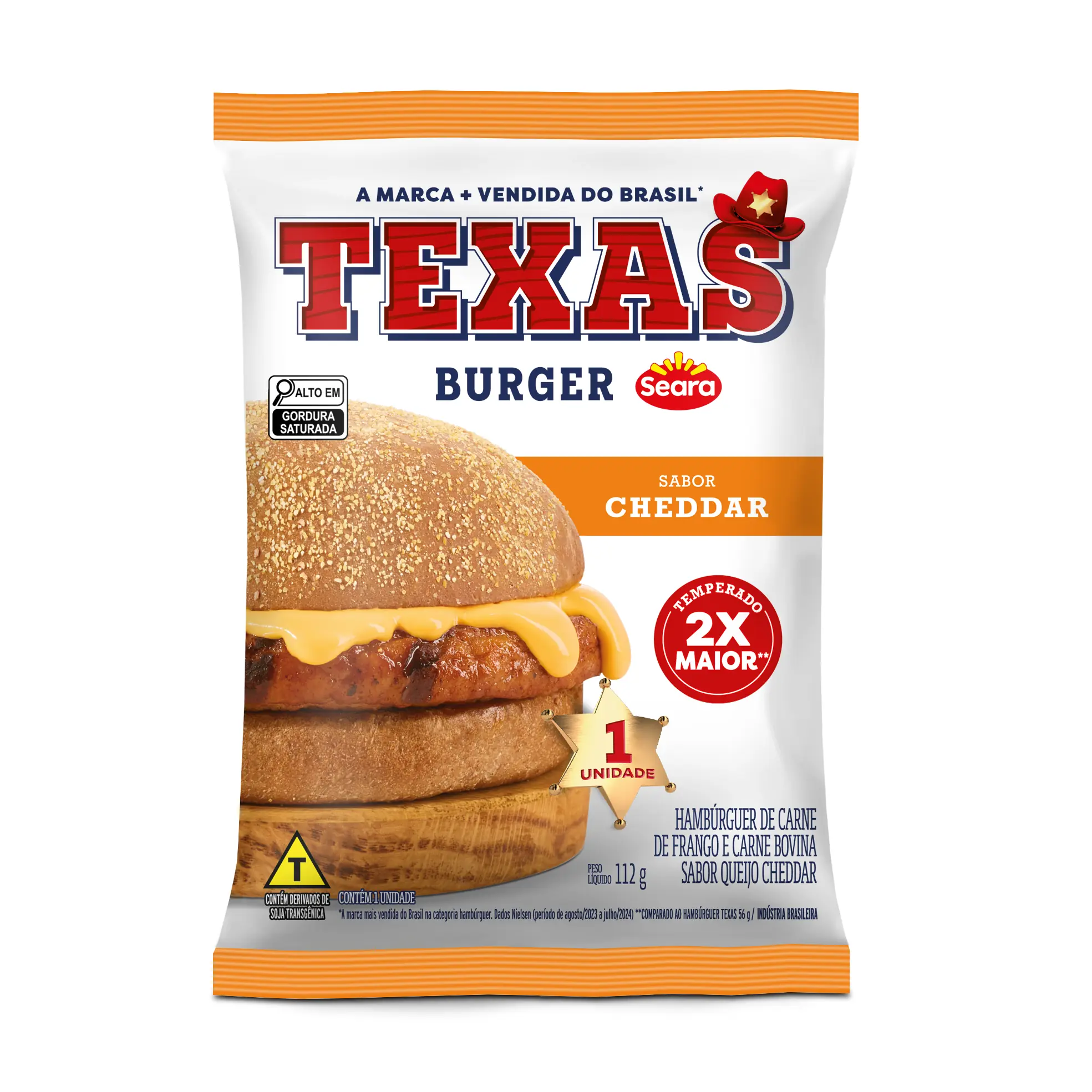 Hambúrguer De Carne De Frango E Bovina Com Queijo Cheddar Seara Texas Burger Pacote 112g