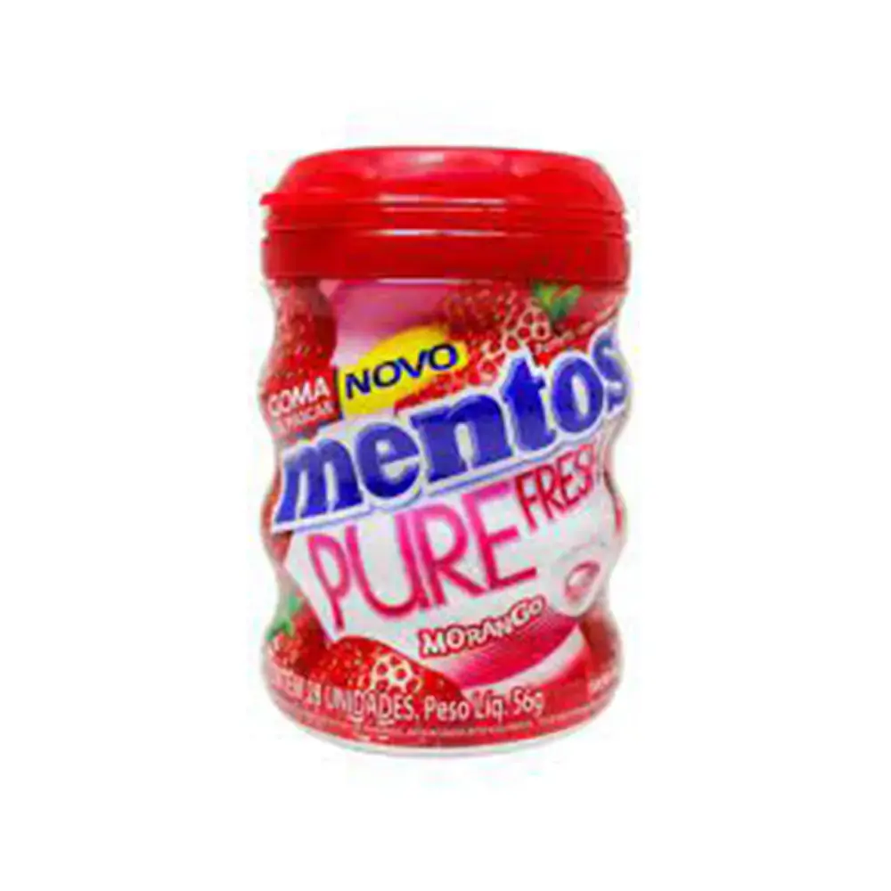 Goma De Mascar Morango Zero Açúcar Mentos Pure Fresh Pote 56g 28 Unidades