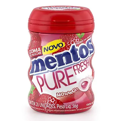 Goma De Mascar Morango Zero Açúcar Mentos Pure Fresh Pote 56g 28 Unidades
