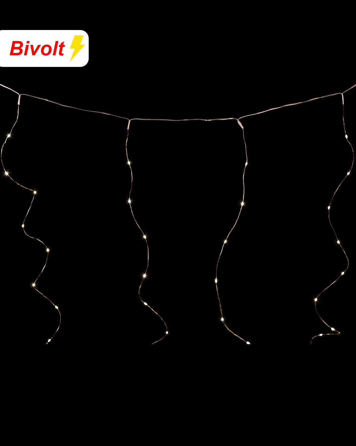 Pisca Cortina 300 Led Fio Fada 3m 8f Branco Quente 61440 359 Grillo