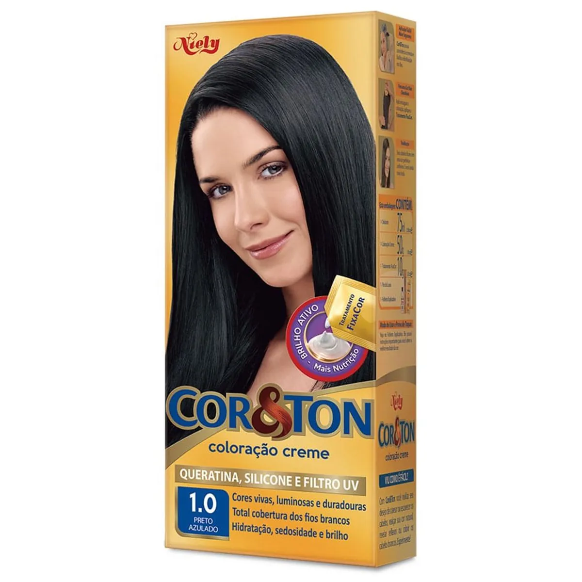 Kit Coloração Creme 1.0 Preto Azulado Niely Cor Ton
