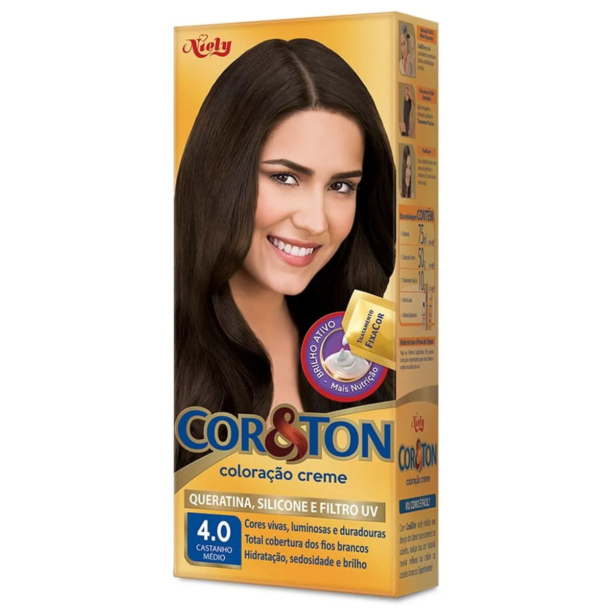 Kit Coloração Creme 4.0 Castanho Médio Niely Cor Ton
