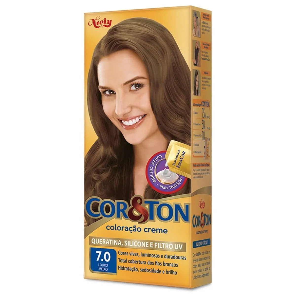 Kit Coloração Creme 7.0 Louro Médio Niely Cor Ton