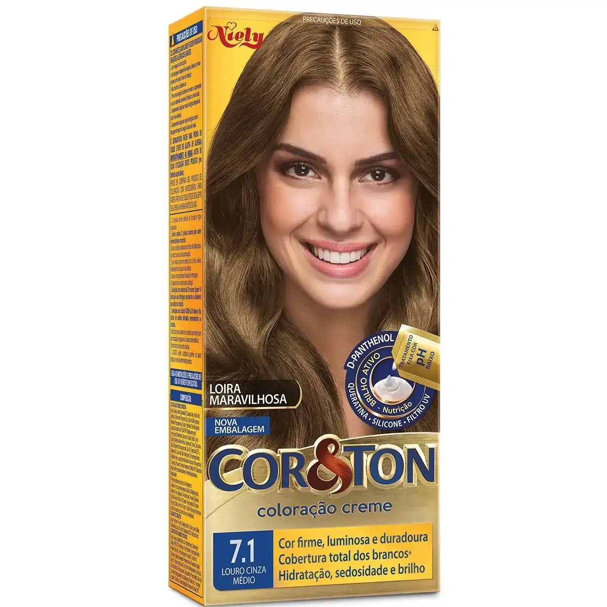 Kit Coloração Creme 7.1 Louro Cinza Médio Niely Cor Ton