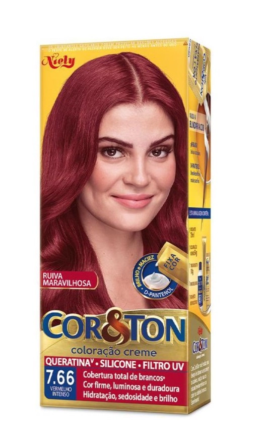 Kit Coloração Creme 7.66 Vermelho Intenso Niely Cor Ton