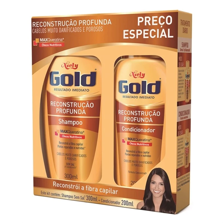 Kit Sh Co Niely Gold 300ml Reconstrução Profunda Unit
