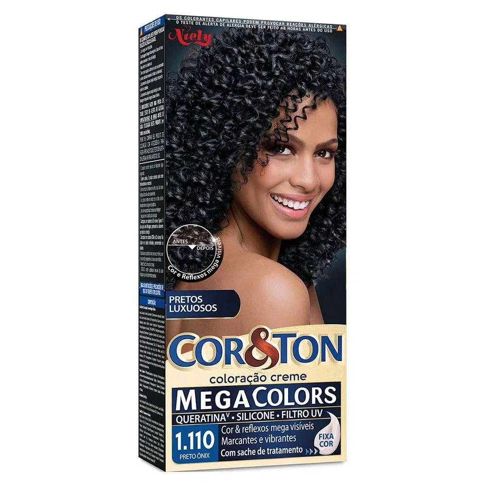 Kit Coloração Creme 1.110 Preto ônix Niely Cor Ton Mega Colors