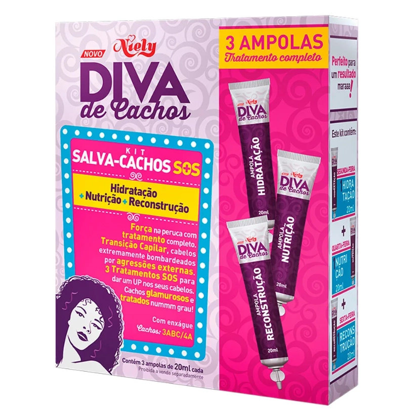 Kit 3 Ampolas Niely 60ml Diva Cachos