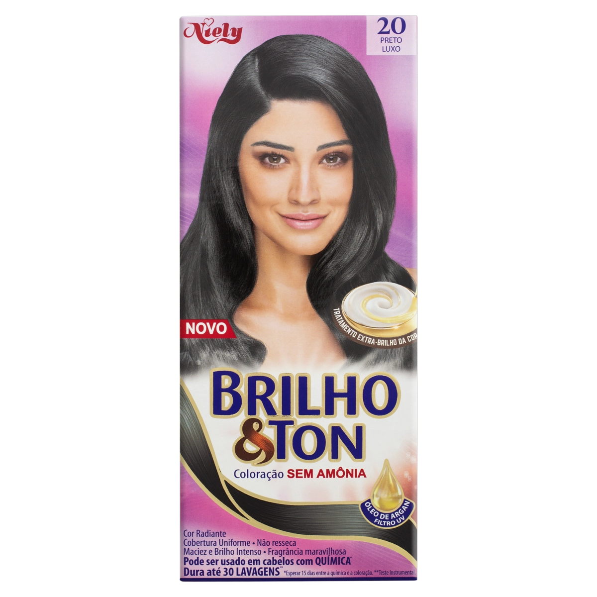Kit Coloração Creme 20 Preto Luxo Niely Brilho Ton