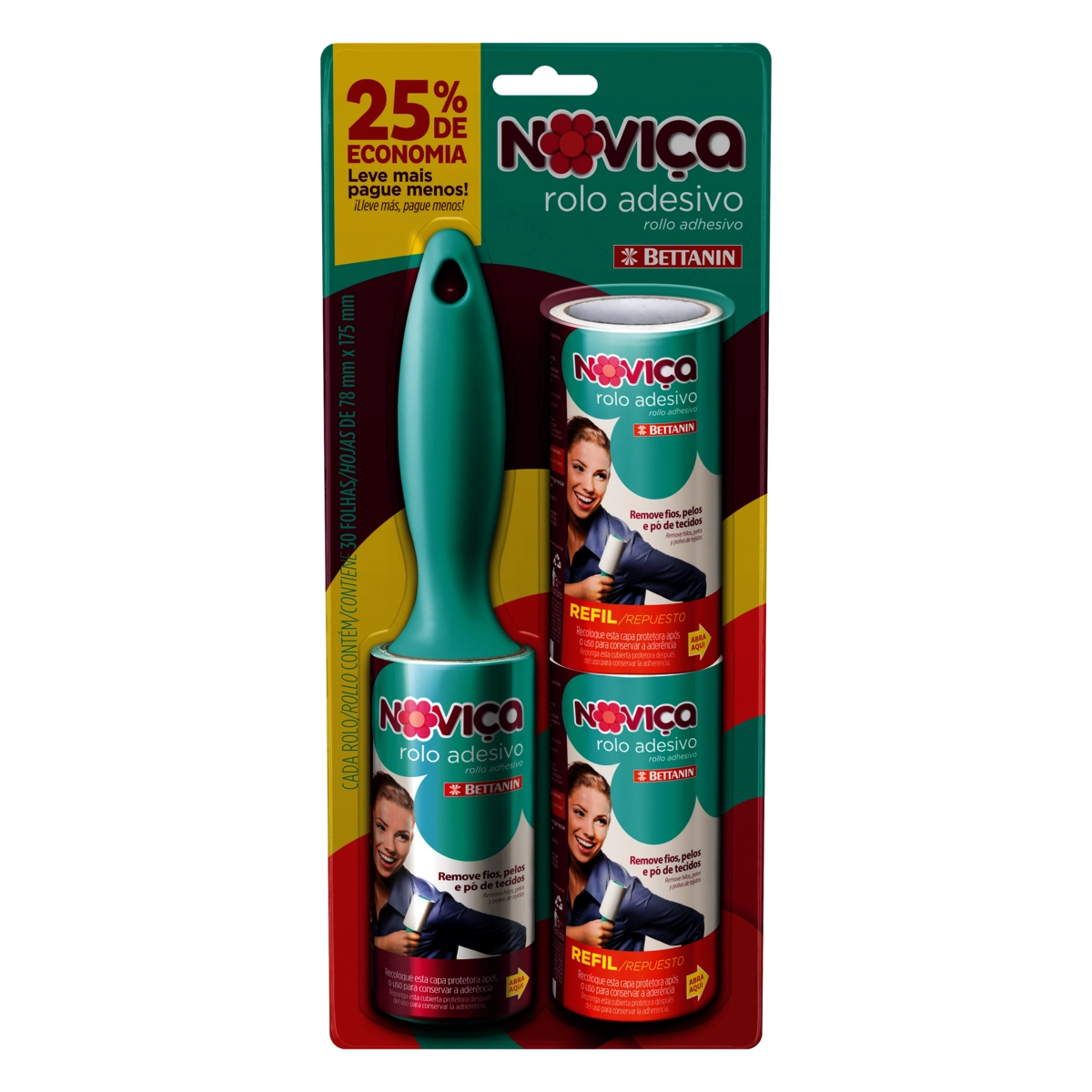 Kit Rolo Adesivo Tira Pelos Noviça 78mm X 175mm 30 Folhas Refil Leve Mais Pague Menos