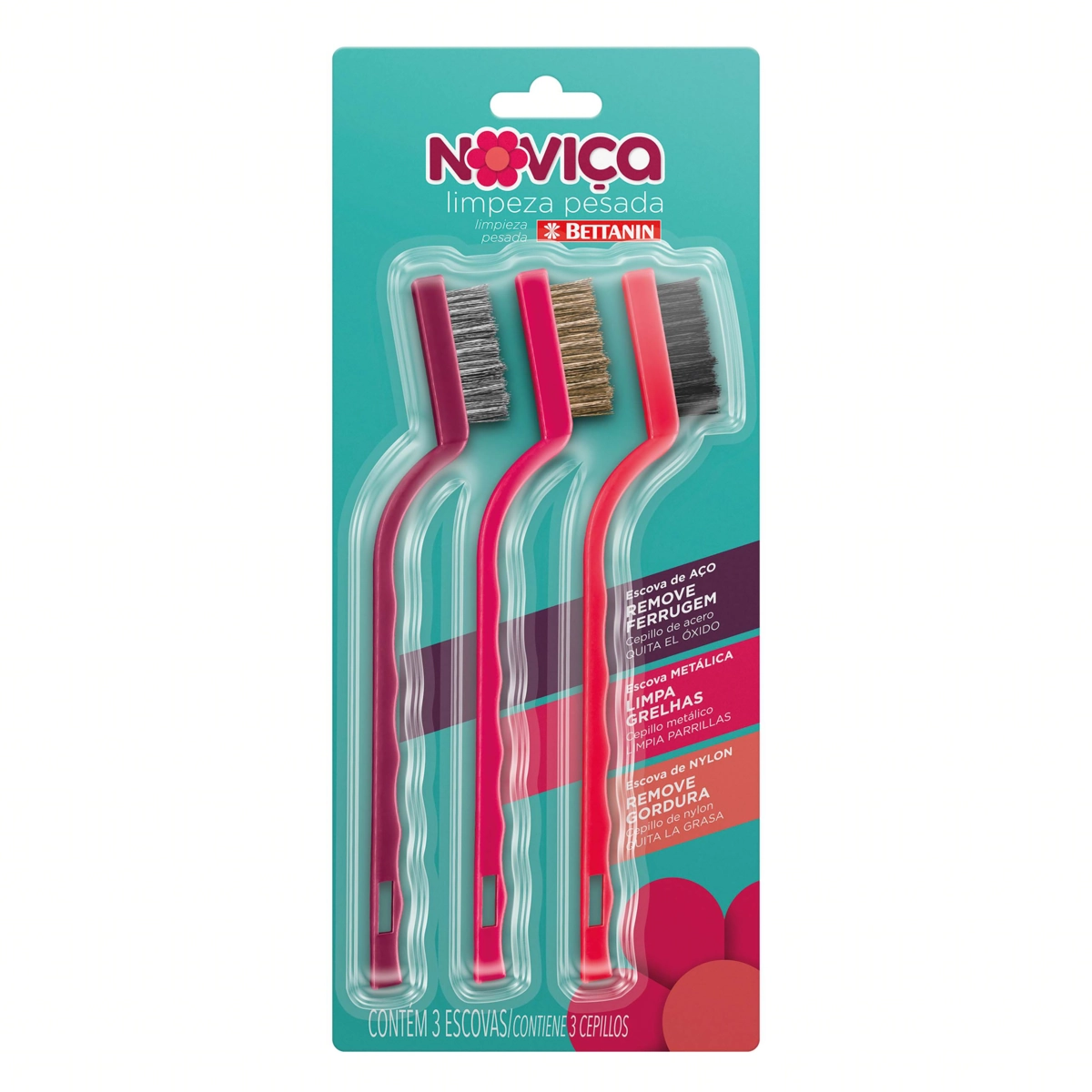 Kit Escova Aço Metal Nylon Limpeza Pesada Noviça