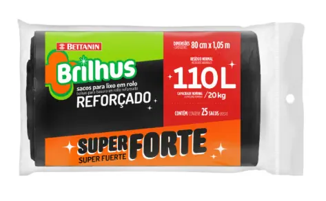 Saco Lixo Brilhus Rolo Super Forte 110l 25un Bt2097 Bettanin