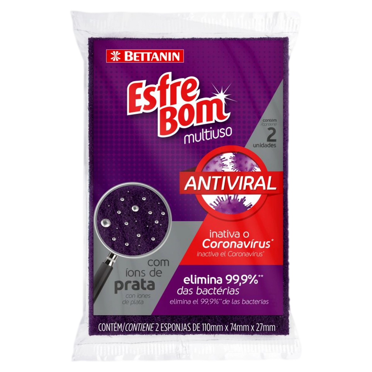 Esponja Roxa Multiuso Antiviral Esfrebom 2 Unidades