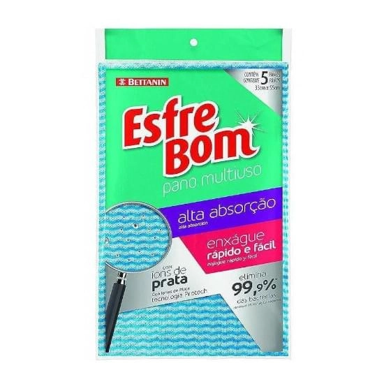 Pano Multiuso Azul Esfrebom Alta Absorção 5 Unidades