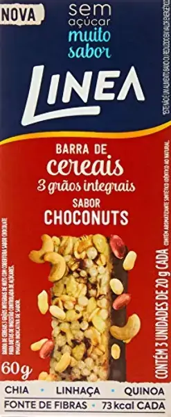 Pack Barra De Cereal 3 Grãos Choconuts Cobertura Chocolate Zero Açúcar Linea Caixa 60g 3 Unidades