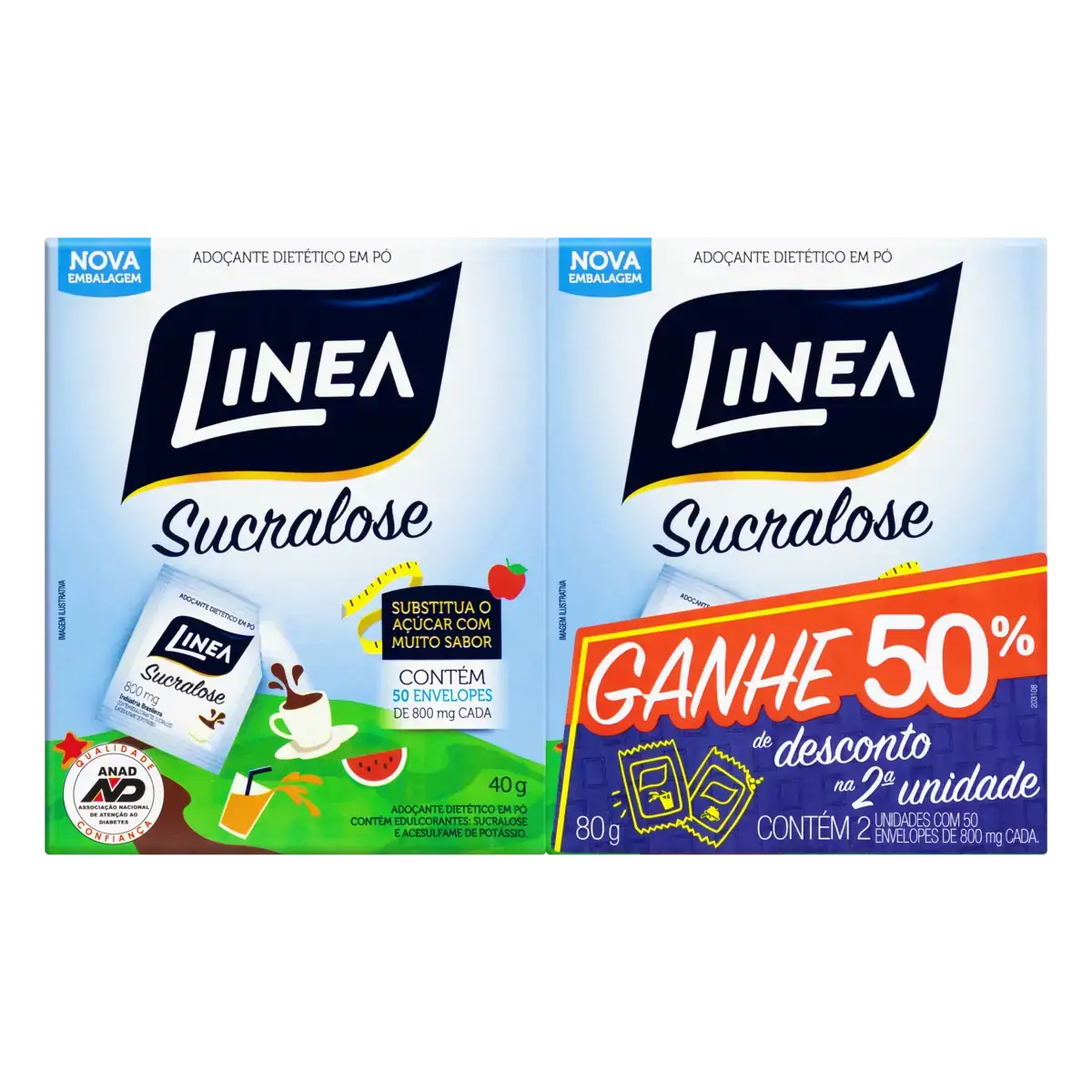 Pack Adoçante Em Pó Sucralose Linea Caixa 80g 2 Unidades Grátis 50 De Desconto Na 2 Unidade