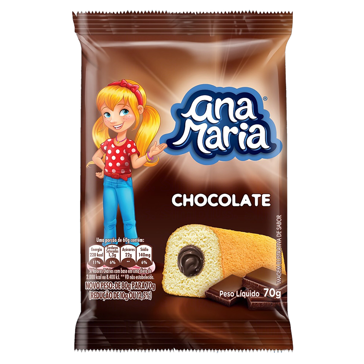 Bolo Baunilha Recheio Chocolate Ana Maria Pacote 70g
