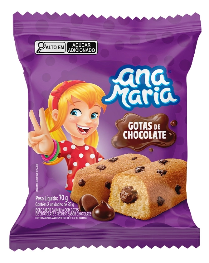 Bolo Baunilha Com Gotas De Chocolate Recheio Chocolate Ana Maria Pacote 70g