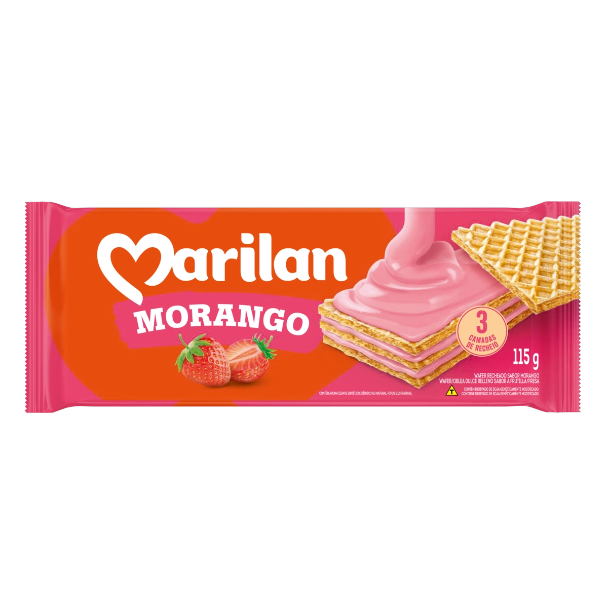 Biscoito Wafer Recheio Morango Marilan Pacote 115g