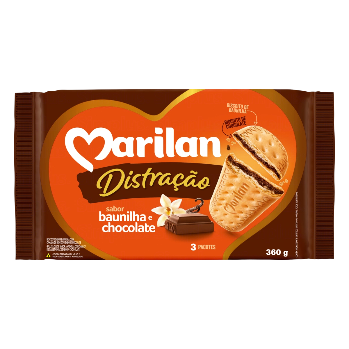 Biscoito Baunilha E Chocolate Marilan Distração Pacote 360g