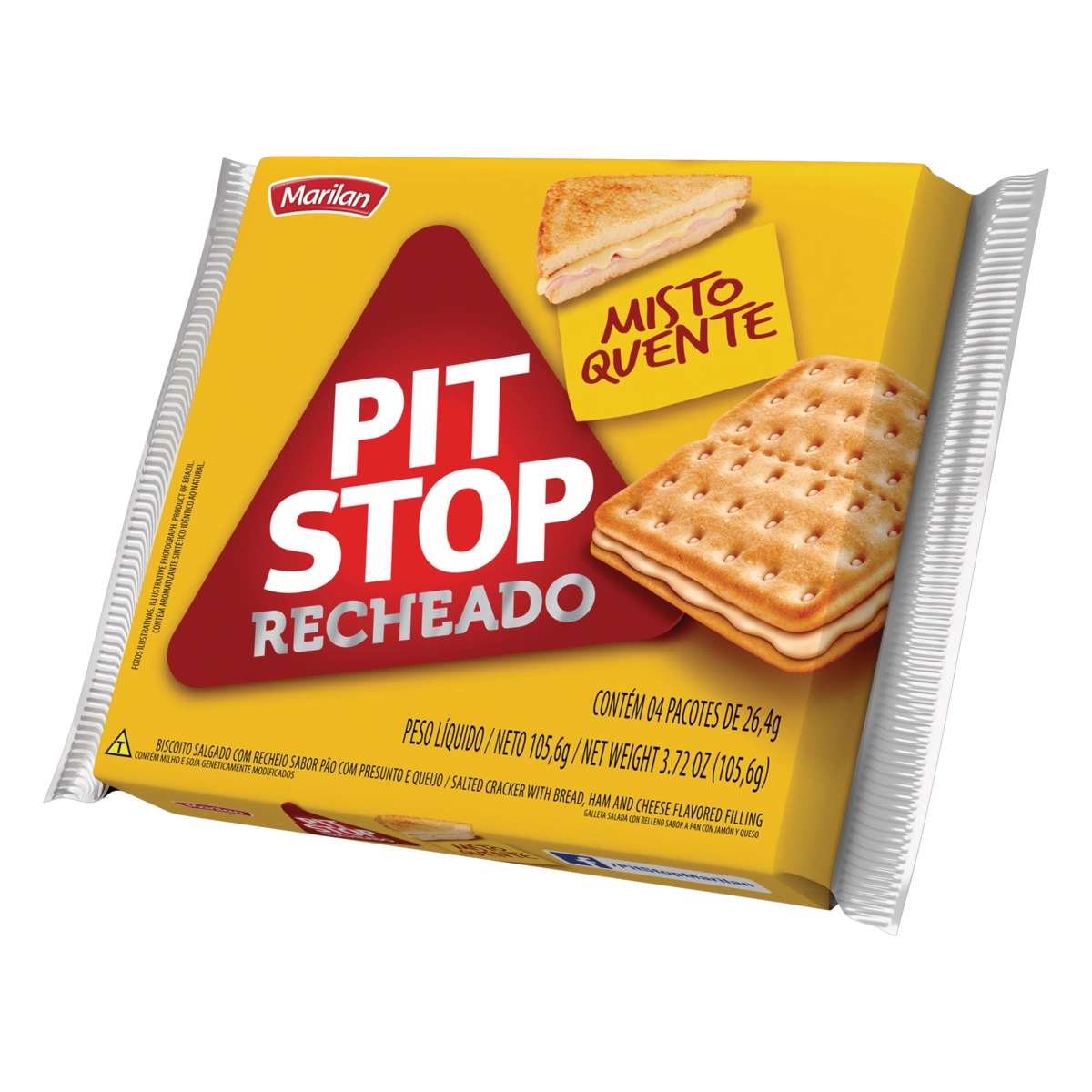 Pack Biscoito Recheio Misto Quente Marilan Pit Stop Pacote 105,6g 4 Unidades