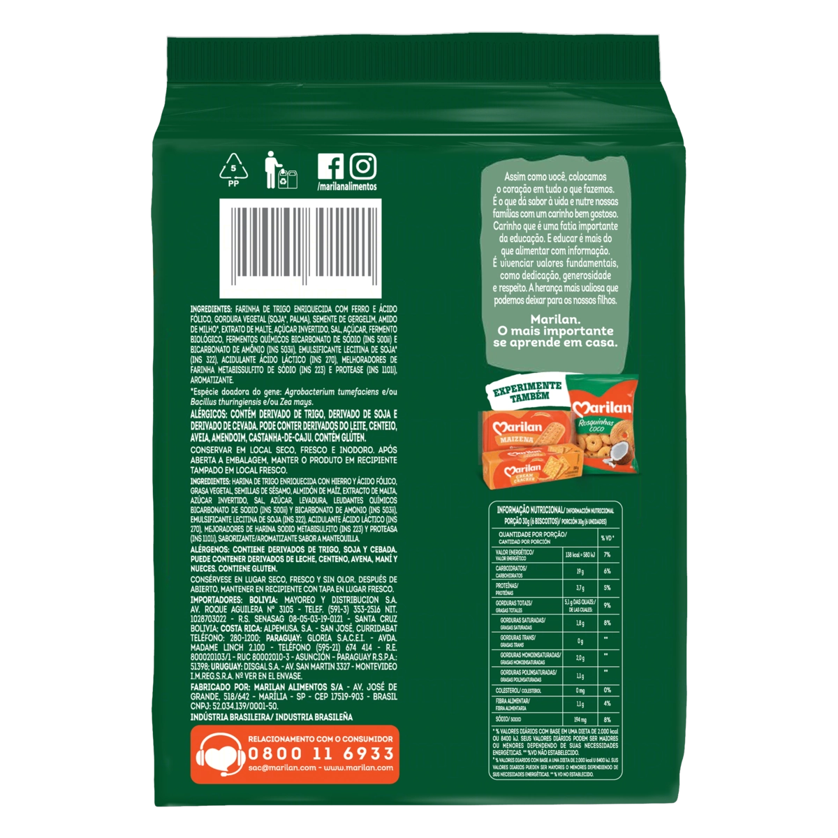 Biscoito Cream Cracker Com Gergelim Marilan Pacote 400g