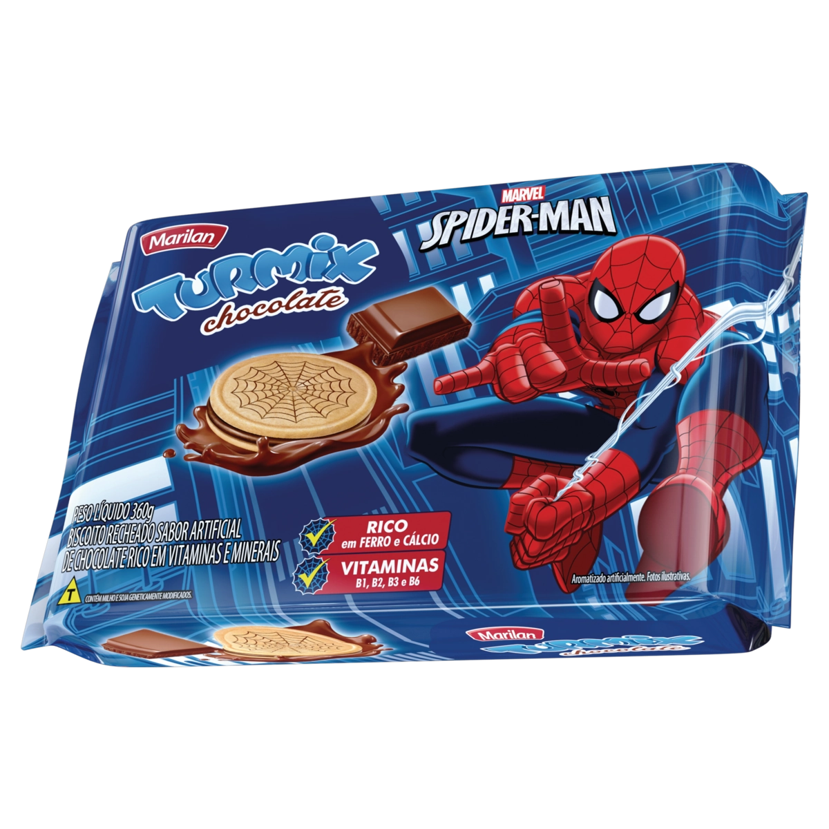 Biscoito Recheio Chocolate Spider Man Marilan Turmix Pacote 360g