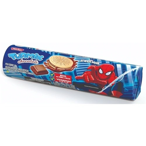 Biscoito Recheio Chocolate Spider Man Marilan Turmix Pacote 140g