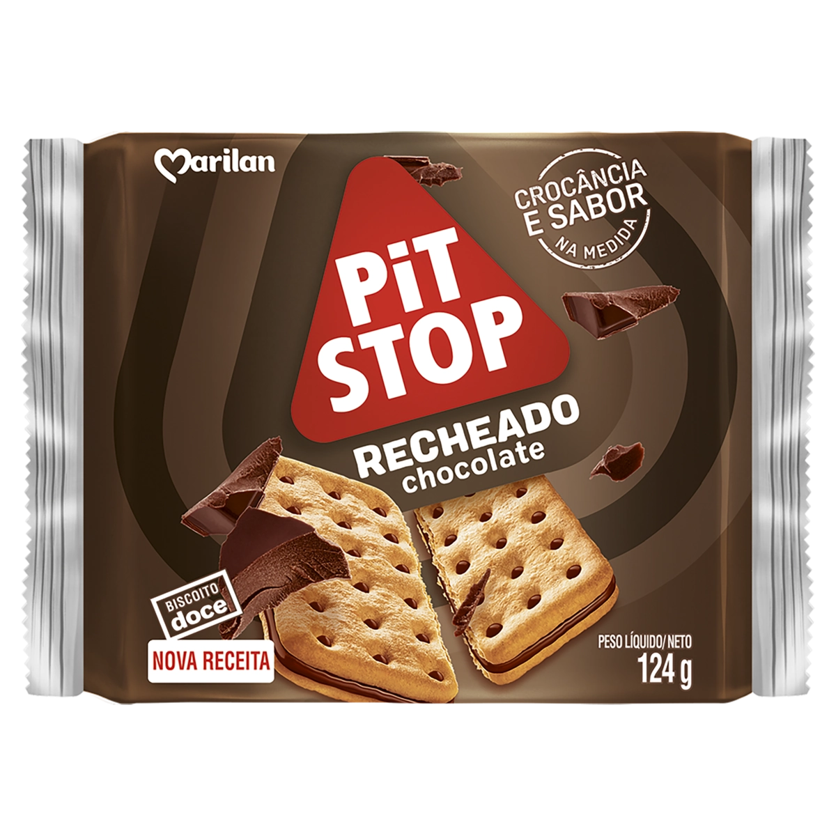 Pack Biscoito Recheio Chocolate Marilan Pit Stop Pacote 124g 4 Unidades