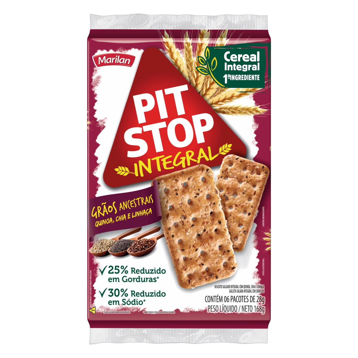 Pack Biscoito Com Grãos Ancestrais Integral Marilan Pit Stop Pacote 168g 6 Unidades