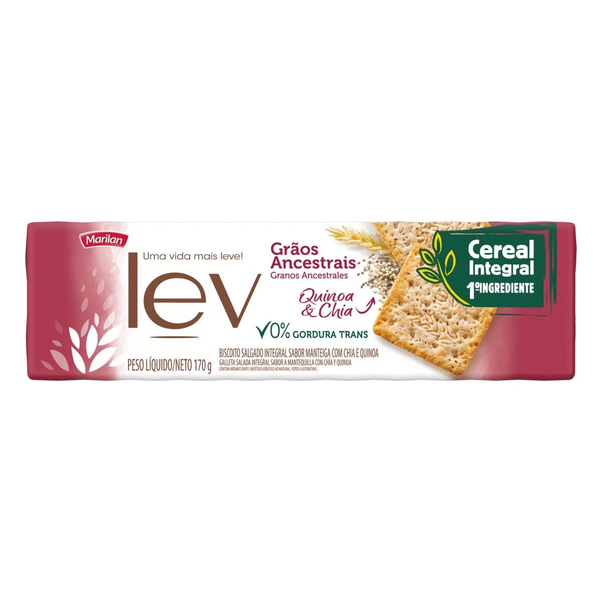 Biscoito Com Grãos Ancestrais Integral Marilan Lev Pacote 170g